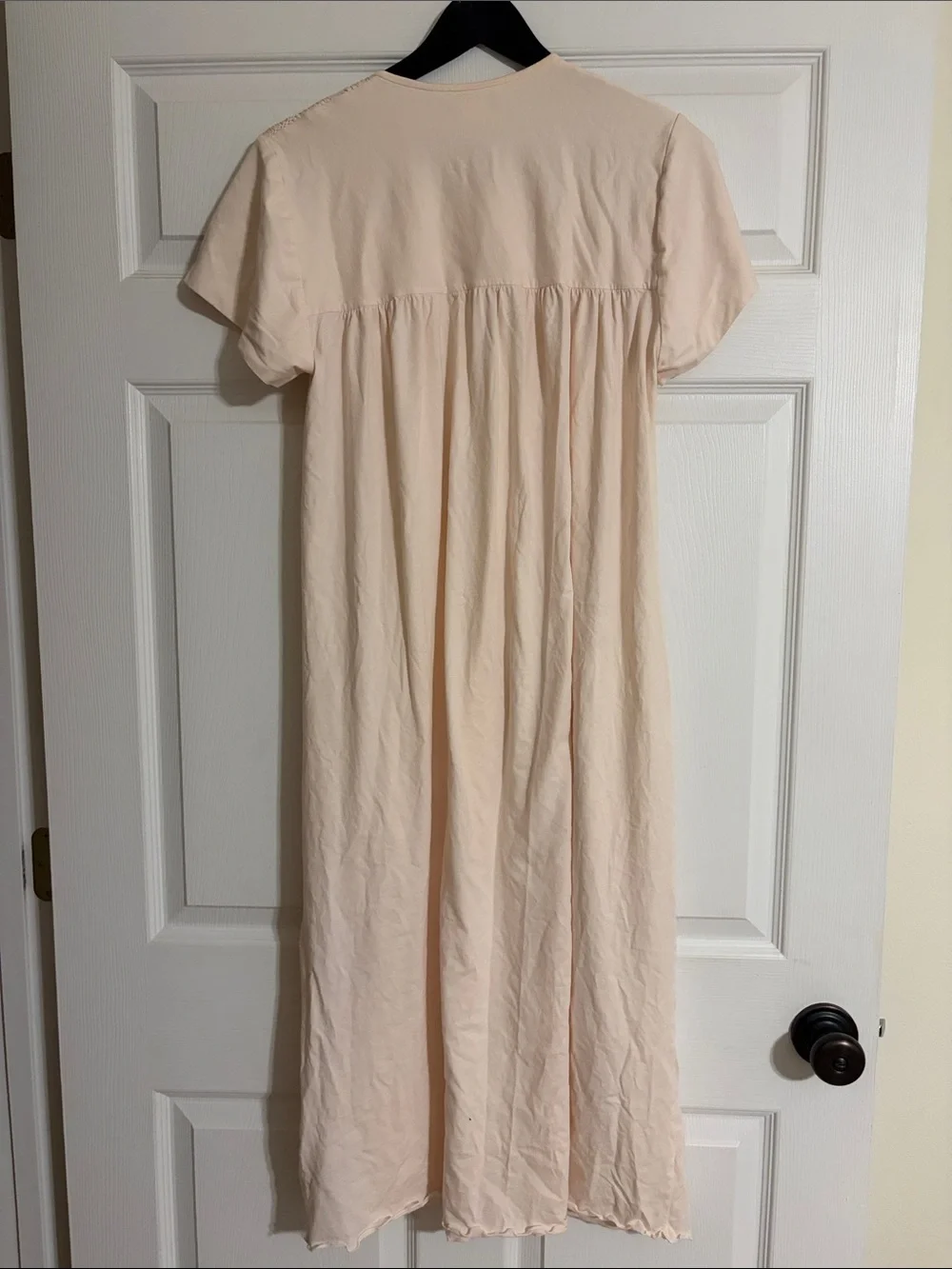 P. Jamas Luxury Peach Pima Cotton Smocked Maxi Nightgown